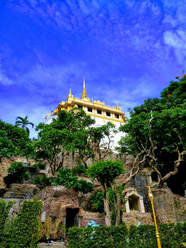 The Golden Mount temple Wat Saket Bangkok view from street